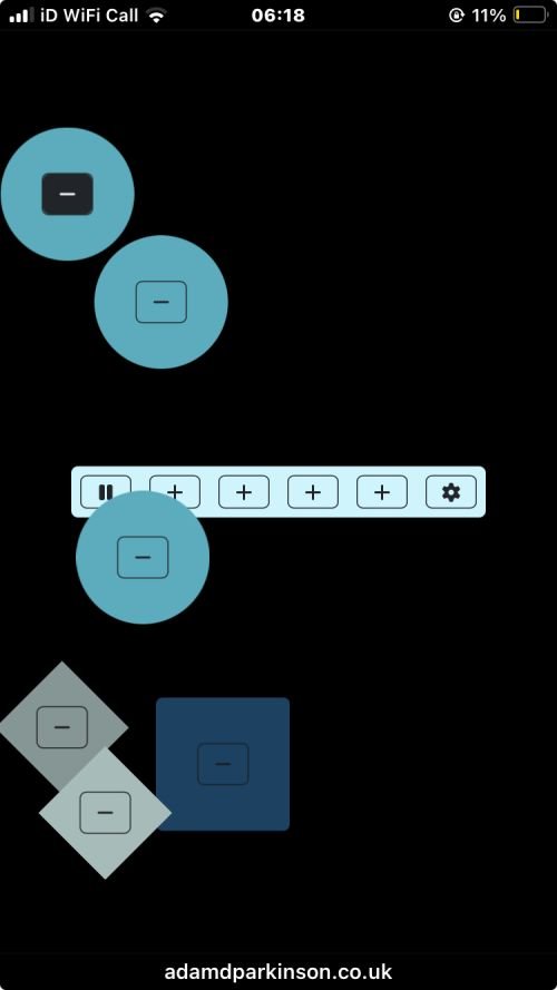 mobile screenshot of musical instrument with coloured shapes on a screen